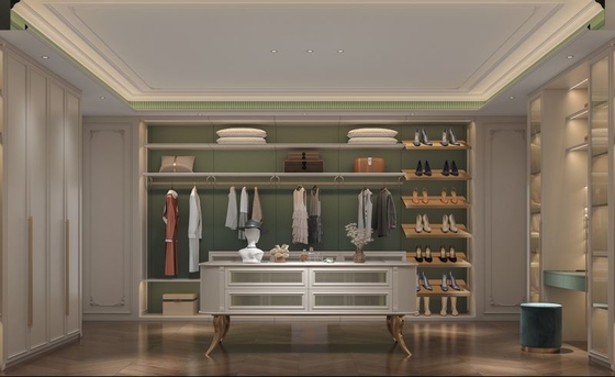 Customizable Ivory Stainless Steel Walk In Closet Systems With Ample Storage