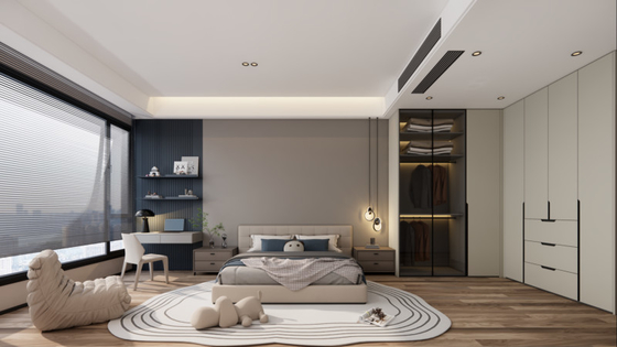 Modern Color Contrast Bedroom Corner Wardrobe With Functional Zoning