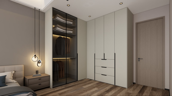 Modern Color Contrast Bedroom Corner Wardrobe With Functional Zoning
