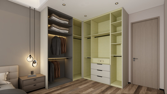 Modern Color Contrast Bedroom Corner Wardrobe With Functional Zoning