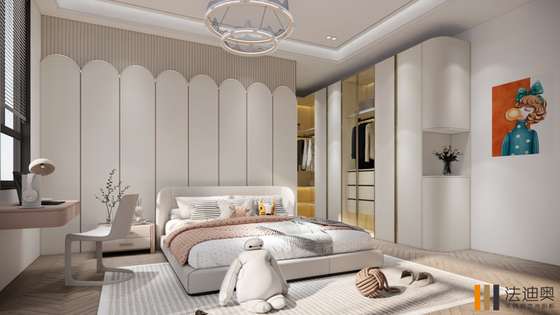 Stylish Creamy White Glass Bedroom Wardrobe With Gleaming Gold Accents
