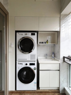 Cream White Stainless Steel Balcony Storage Cabinet Handle Free Design