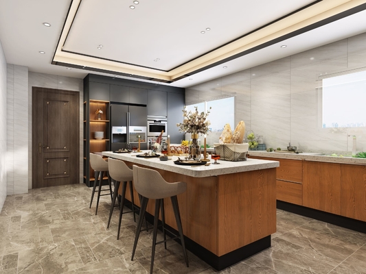Luxurious Elegant Modern Stainless Steel Kitchen Cupboards Chinese Dark Wood Grain