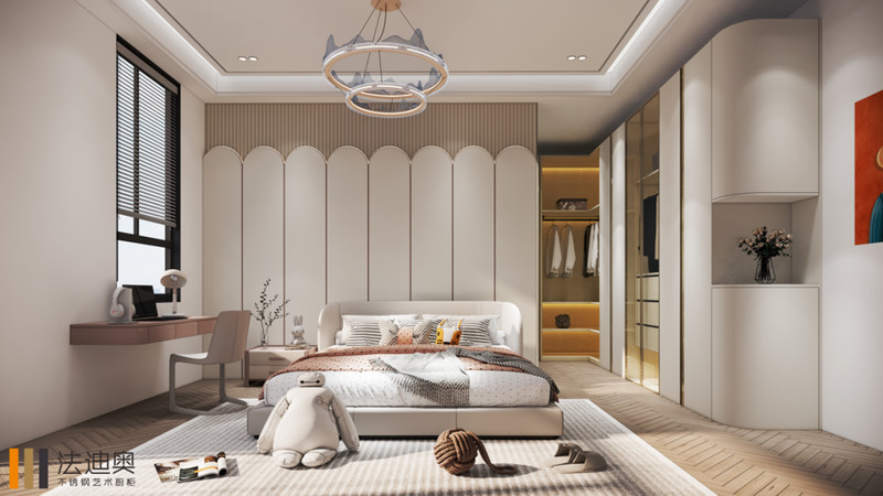 Stylish Creamy White Glass Bedroom Wardrobe With Gleaming Gold Accents